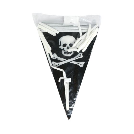 Imagem de Varal de Bandeirolas Caveira Halloween - 15 Unidades Preto e Branco 30cm 003646