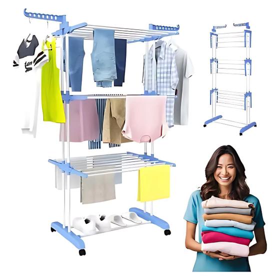 Varal De Chão 3 Andares Dobrável Vertical Aço Inox Grande 6 Prateleira Lavanderia Apartamento Casa Pequena Organizador Menor preço em Varal De Chão 3 Andares Dobrável Vertical Aço Inox Grande 6 Prateleira Lavanderia Apartamento Casa Pequena Organizador