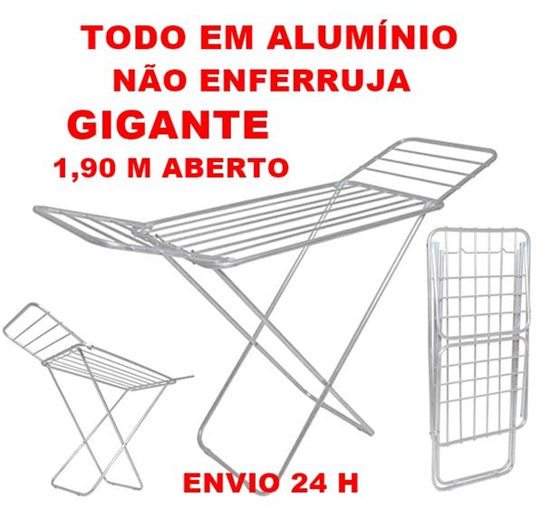 Varal de chão com abas de alumínio medida aberta 1,90m Menor preço em Varal de chão com abas de alumínio medida aberta 1,90m