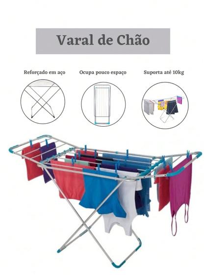 Varal de Chão Com Abas Retrátil Aluminio Aço Não Enferruja Roupa Lavanderia Casa Limpeza Doméstica Menor preço em Varal de Chão Com Abas Retrátil Aluminio Aço Não Enferruja Roupa Lavanderia Casa Limpeza Doméstica