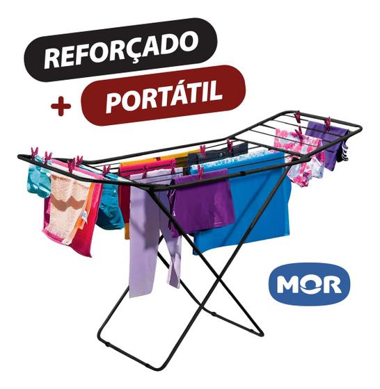 Imagem de Varal De Chão Reforçado Com Abas Dobrável Retrátil Slim Mor