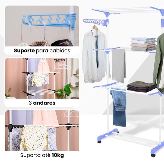 Detalhes do varal com capacidade de carga de até 10kg e diferentes usos