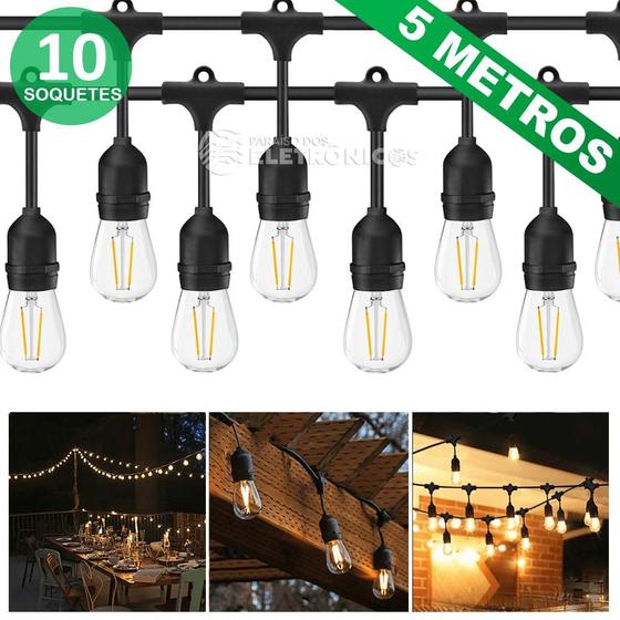Imagem de Varal de Luzes Criativa Cordão de Iluminação 10 Soquetes Com 5 Metros 61009