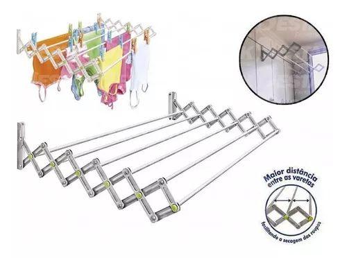 Varal De Parede Em Alumínio Sanfonado 80 Cm Recolhível Menor preço em Varal De Parede Em Alumínio Sanfonado 80 Cm Recolhível