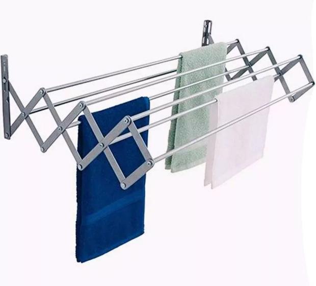 Varal de Parede Sanfonado Alumínio - Gibafer, Tamanho: 120cm Menor preço em Varal de Parede Sanfonado Alumínio - Gibafer, Tamanho: 120cm