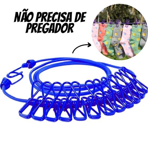 Imagem de Varal De Roupa De Secagem Multifuncional De 180cm Com 12 Clipes Com Pregador