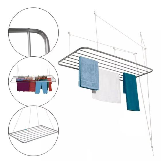 Imagem de Varal de Teto Alumínio 90cm x 56cm 13kg Resistente Maxeb