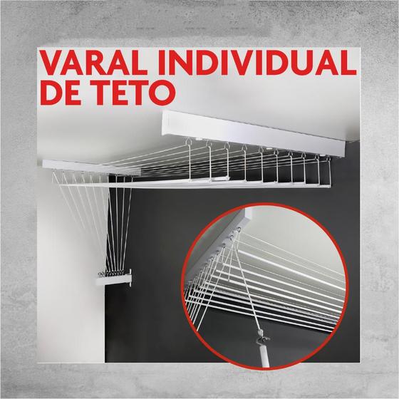 Varal De Teto Individual 8 Varetas Alumínio Branco 90 CM - HOME VARAIS Menor preço em Varal De Teto Individual 8 Varetas Alumínio Branco 90 CM - HOME VARAIS