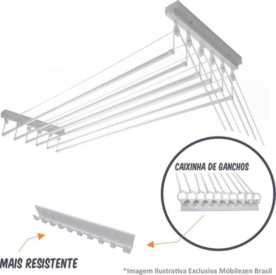 Imagem de Varal Individual De Teto 120cm x 10 Varetas -  Em Alumínio Branco