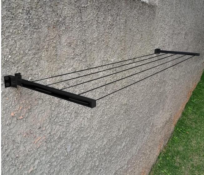 Varal Parede Retratil Reforçado Aluminio Grande 4 Mt Preto - Vulcano ...