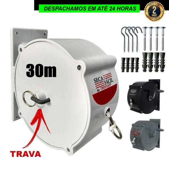 Imagem de Varal Recolhivel Retratil Automatico Parede 30m Nylon De Parede Seca Fácil Trevisan Secalux