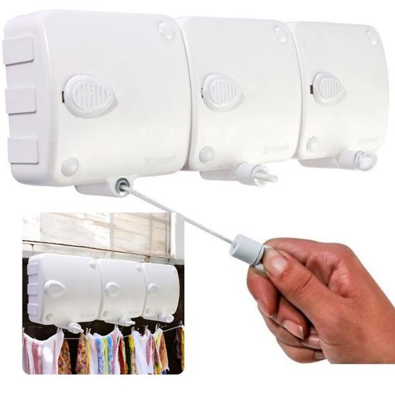 Imagem de Varal Retrátil Automático Modular 3 Peças 6 Metros Compacto Extensivel Recolhivel