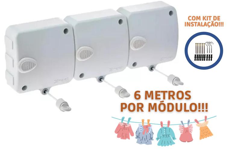Varal Retrátil Automático Modular Stendmax 3 Un. Com 6m Cada Menor preço em Varal Retrátil Automático Modular Stendmax 3 Un. Com 6m Cada
