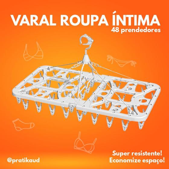 Imagem de Varal Retrátil c 48 Prendedor Resistente Dobrável Lavanderia