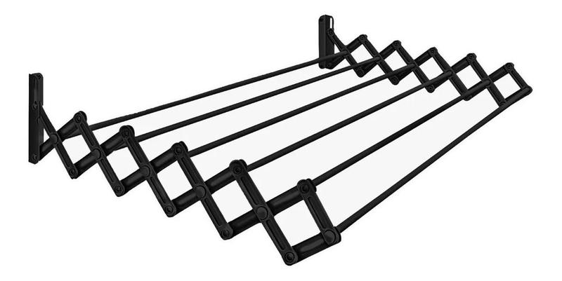 Varal Retrátil De Parede Sanfonado Aço Articulado 100cm Dobrável Preto Menor preço em Varal Retrátil De Parede Sanfonado Aço Articulado 100cm Dobrável Preto