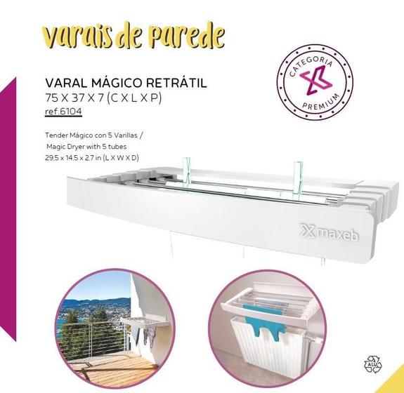 Imagem de Varal Retrátil Mágico Maxeb Reforçado