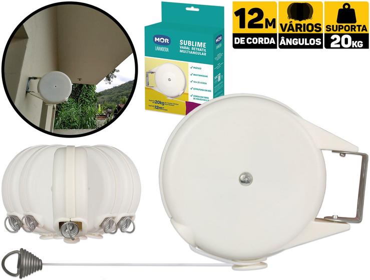 Imagem de Varal Retrátil Multiangular 12 Metros Corda Automática Mor 006056