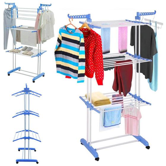 Varal Roupa Vertical Chao Dobravel 3 Andares Suporte Cabide Rodinha Organizador Lavanderia Quintal Varanda Multiuso Menor preço em Varal Roupa Vertical Chao Dobravel 3 Andares Suporte Cabide Rodinha Organizador Lavanderia Quintal Varanda Multiuso