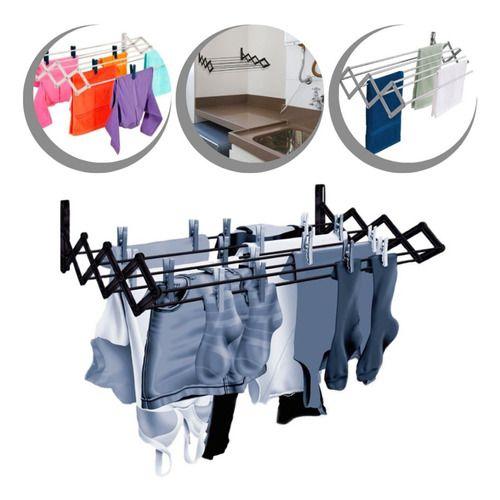 Varal Roupas Sanfonado Parede Retrátil Alumínio Apartamento Preto Menor preço em Varal Roupas Sanfonado Parede Retrátil Alumínio Apartamento Preto