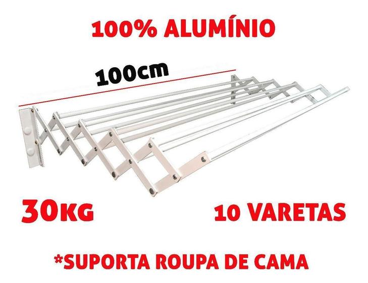 Varal Sanfonado Mega Forte 100Cm Parede Retrátil Alumínio Menor preço em Varal Sanfonado Mega Forte 100Cm Parede Retrátil Alumínio
