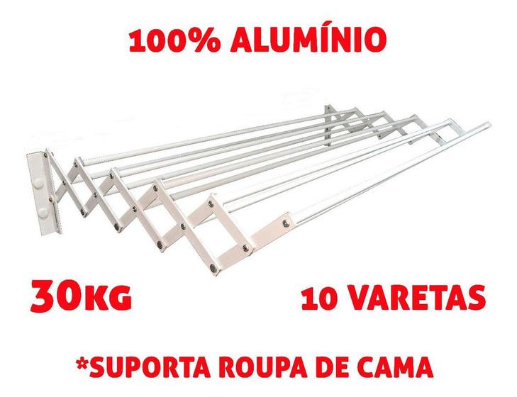 Imagem de Varal Sanfonado Reforçado 70 Cm Forte Roupa De Cama Alumínio Branco