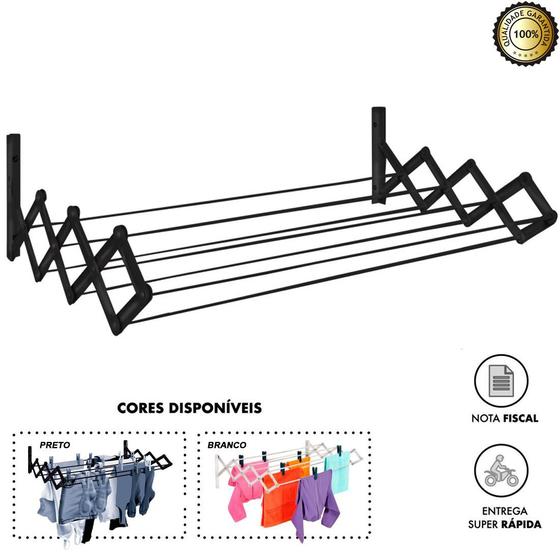 Varal Sanfonado Retrátil Parede 60 cm Aço Preto ou Branco Menor preço em Varal Sanfonado Retrátil Parede 60 cm Aço Preto ou Branco