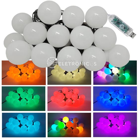 Imagem de Varal Tira Cordão Led Bolinha  Multicolorido RGBW Batidas Musicais App Material Acrílico TB1871