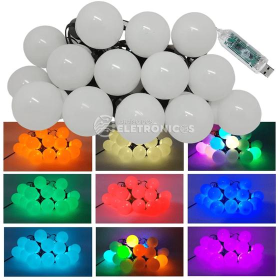 Imagem de Varal USB 6 Metros 20 LEDs Bolinha Cristalizadas Movimento RGBW Controle  e APP  TB1871