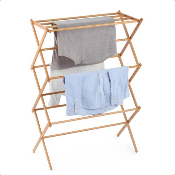 Varal Vertical de Chão p/ Roupas Dobrável Compacto 3 Andares Bambu Menor preço em Varal Vertical de Chão p/ Roupas Dobrável Compacto 3 Andares Bambu