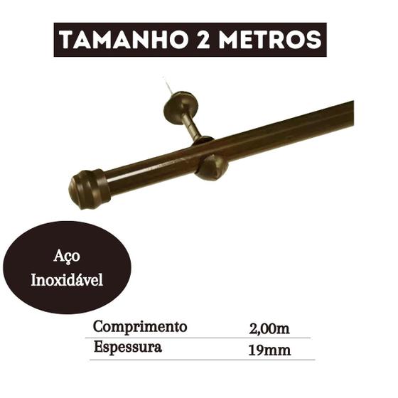 Imagem de Varão De Cortina 2 Metros 19mm Suporte Kit Completo Instalação