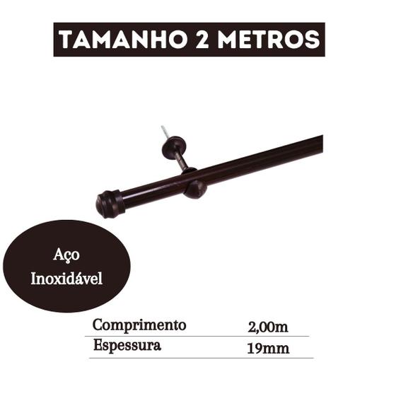 Imagem de Varão De Cortina 2 Metros 19mm Suporte Kit Completo Instalação