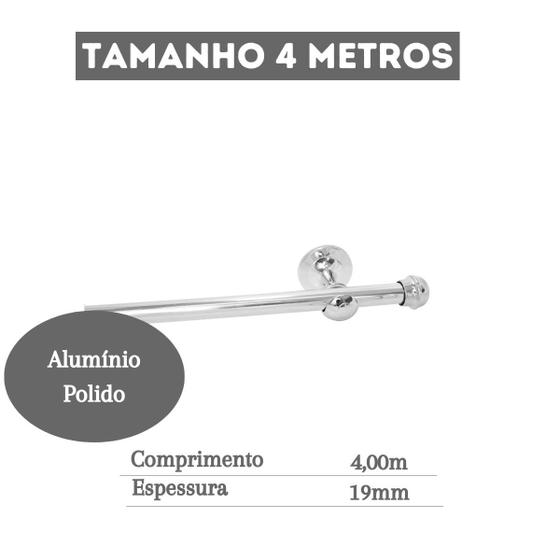 Imagem de Varão De Cortina 4 Metros Simples 19mm Cromado Kit Completo