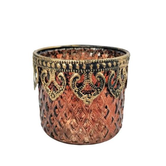 Imagem de Vasinho Castiçal Rubi Bronze 7X7Cm Vaso Decoração Vidro P