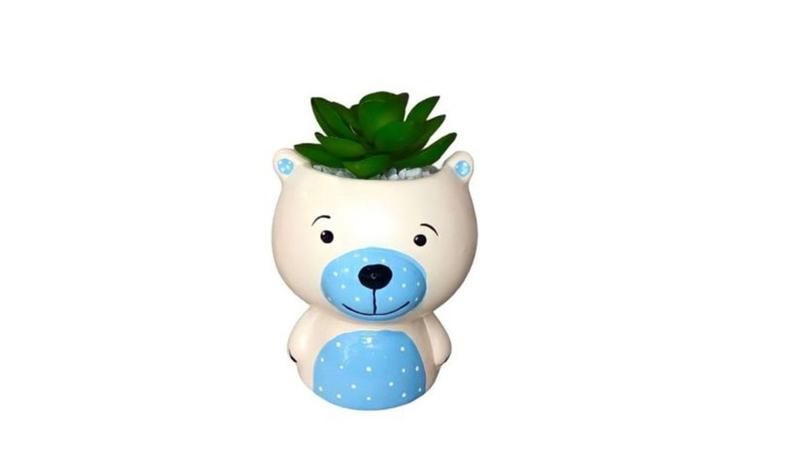 Imagem de Vasinho Vaso Para Suculenta Urso Bebe Azul bebe Em Ceramica