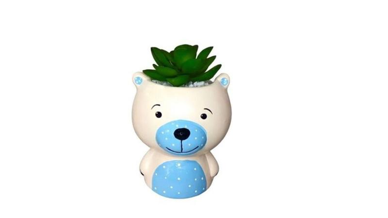 Imagem de Vasinho Vaso Para Suculenta Urso Bebe Azul bebe Em Ceramica - Vj