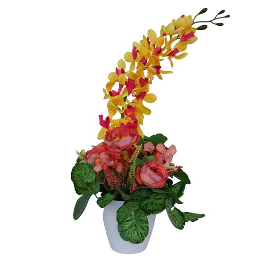 Imagem de Vaso Arranjo De Flores Artificial Mesa Orquídea Decorativa