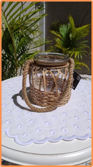 Imagem de Vaso Bahamas em Vidro com Alça Revestido com Fibra Natural 16x16cm - Full Fit