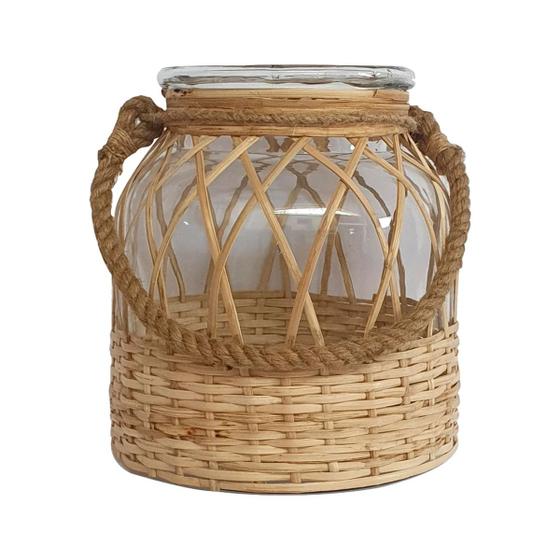 Imagem de Vaso Bahamas em Vidro com Alça Revestido com Fibra Natural 22x23cm - L'Hermitage