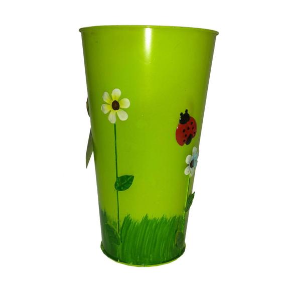 Imagem de Vaso Balde Metal Verde Enfeite Jardim Joaninha Flor Varanda Quintal