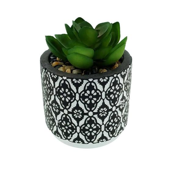 Vaso C/ Planta Artificial 8x8cm em Cimento -