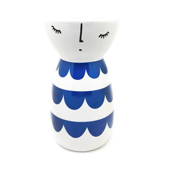 Imagem de Vaso Cachepô Em Cerâmica ul/Branco - Kokeshi Md3