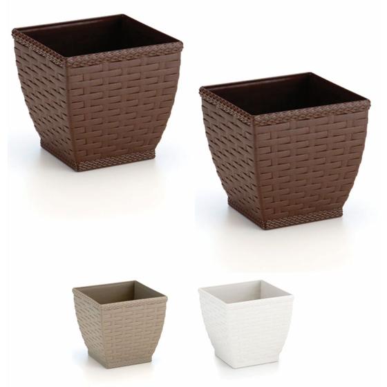 Imagem de Vaso Cachepo Rattan Pequeno Quadrado Kit com 2
