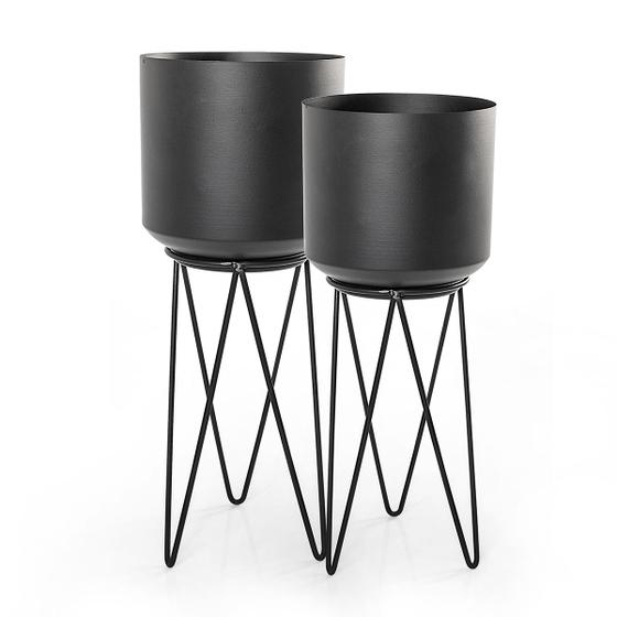 Vaso Cachepot 2 Unid Metal Suporte Preto Fosco Gourmet Mix