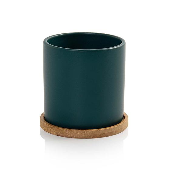 Imagem de Vaso Cachepot com Prato de Bambu Verde Fosco P Cube Pozzani