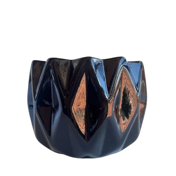 Imagem de Vaso cachepot sala preto geométrico 3D enfeite para mesa