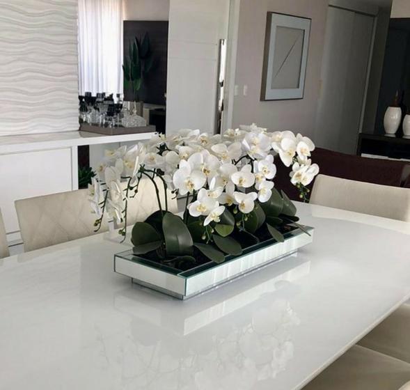 Vaso Centro de Mesa Prata Espelhado Plantas Luxo Decoração - Inova Decor