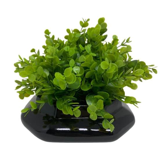 Vaso centro de mesa preto cerâmico com planta artificial Menor preço em Vaso centro de mesa preto cerâmico com planta artificial