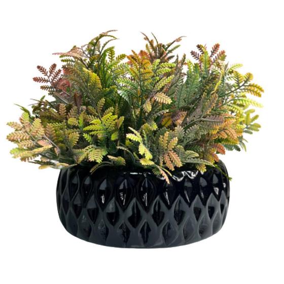 Imagem de Vaso centro de mesa preto redondo com planta moderna