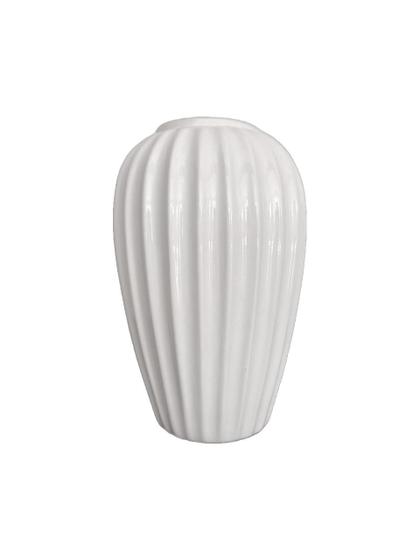 Imagem de Vaso Centro de Mesa Trabalhado com Frisos em Cerâmica Branco