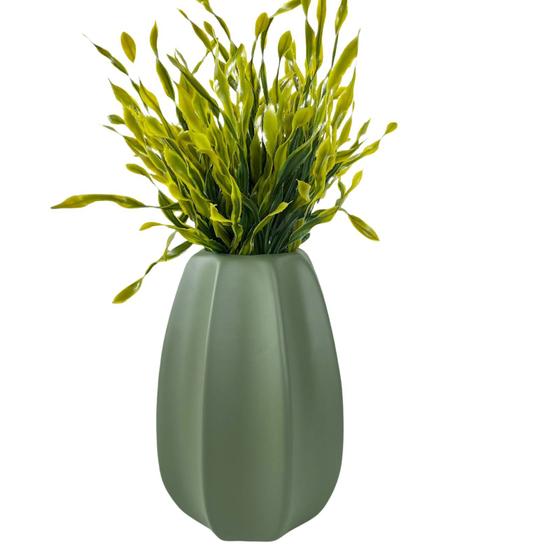 Imagem de Vaso centro de mesa verde oliva moderno trabalhado c/ planta